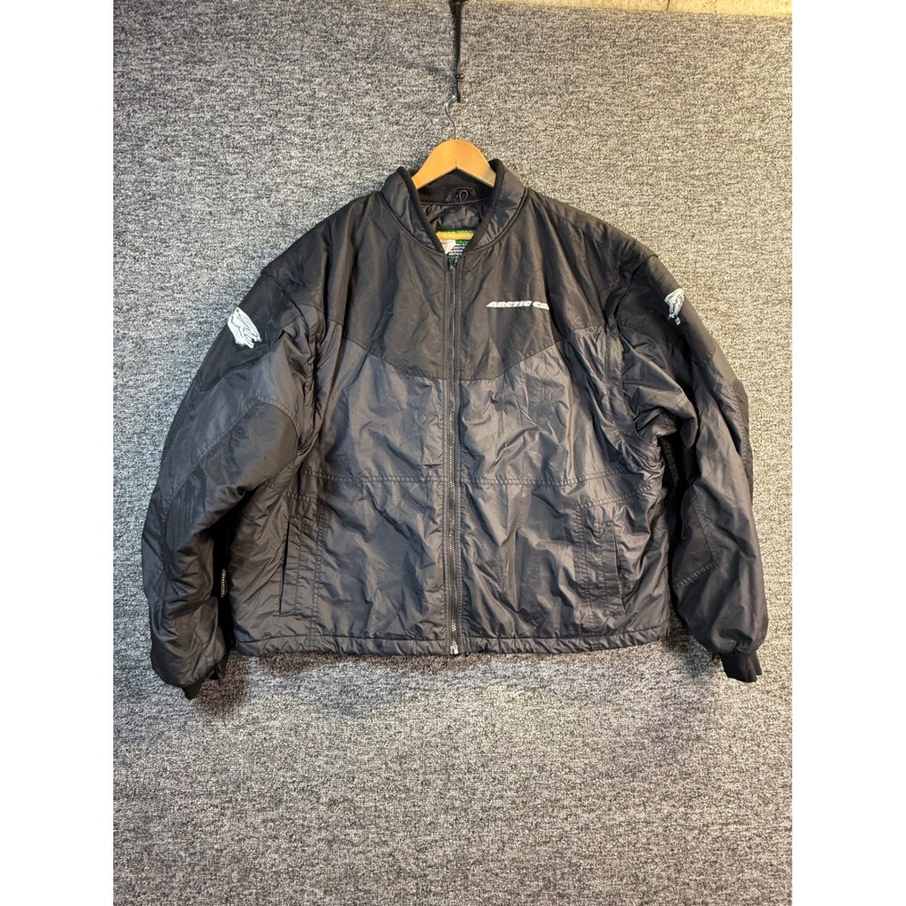 90'S Arctic Cat Snowmobile Jacket Mens Black Full Zip Embroidered Logo Coat